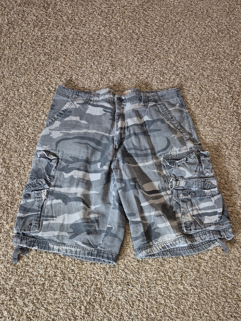 Y2k Lee Men's Baggy Gray Camouflage Cargo Shorts
